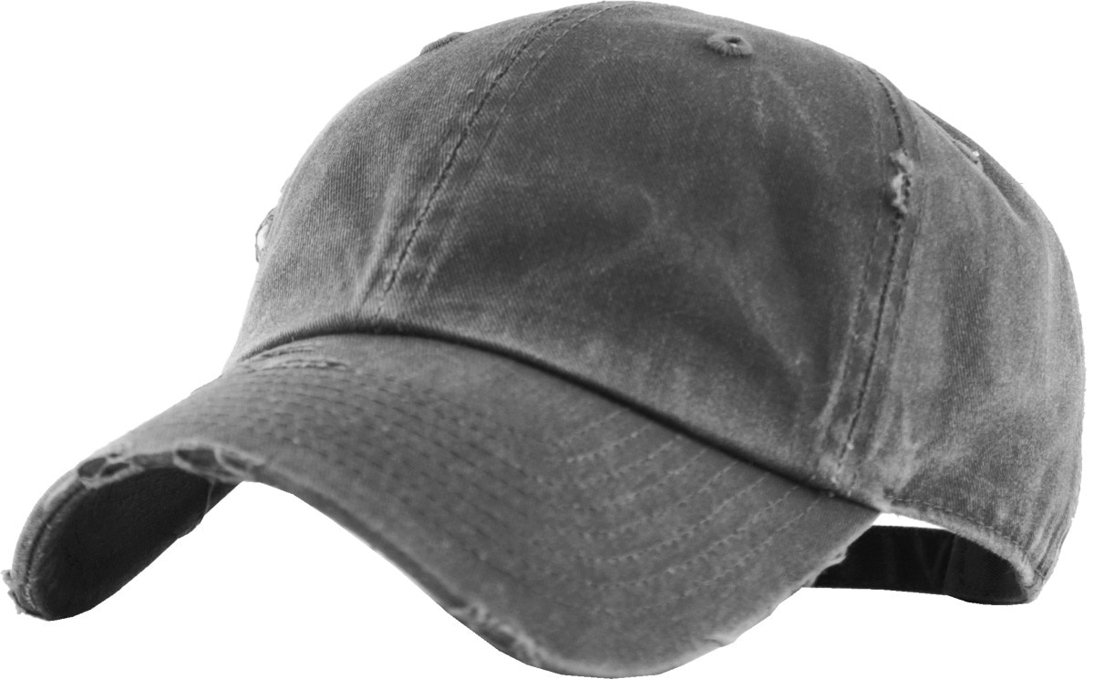 Pigment Washed Dark Gray Distressed Vintage Baseball Cap Front Side View